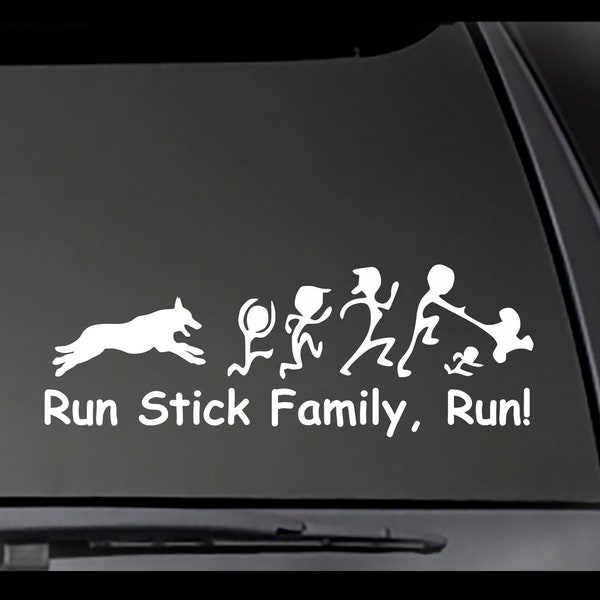 MALINOIS, DUTCH SHEPHERD decal, Run stick family, Run! Car, truck, window sticker.  Outdoor smooth surface sticker 8" mal-0001