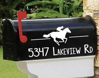 Race Horse Galloping Horse Thoroughbred Quarterhorse Mailbox Decals - Personalized set of 2 matching mailbox decals!  MAI-00066