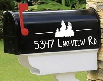 Cute Pine Tree Mailbox Decals, Personalized set of 2 matching mailbox decals!  MAI-00057