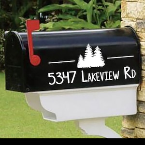 Cute Pine Tree Mailbox Decals, Personalized set of 2 matching mailbox decals!  MAI-00057