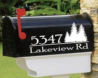 Beautiful Pine Trees, Personalized set of 2 matching mailbox decals!  For the outdoor lover MAI-00075