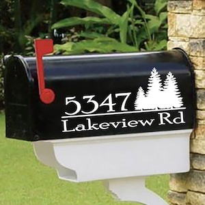 Beautiful Pine Trees, Personalized set of 2 matching mailbox decals!  For the outdoor lover MAI-00075