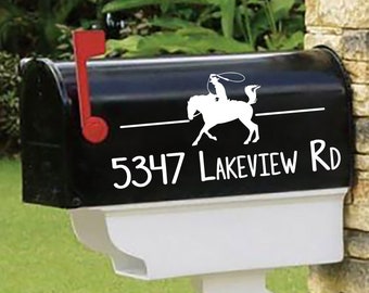 Roping Horse, Personalized set of 2 matching mailbox decals!  Rodeo horse, roping MAI-00065