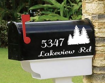 Beautiful Pine Trees, Personalized set of 2 matching mailbox decals!  For the outdoor lover MAI-00054