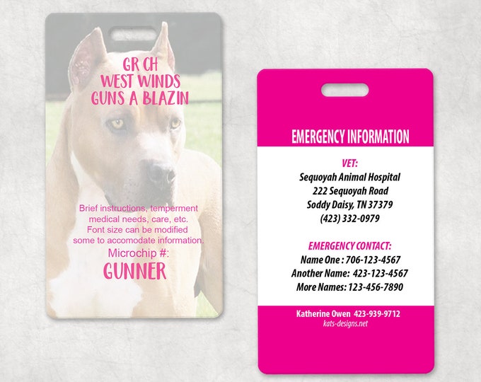 Featured listing image: Personalized Pet Safety Tag, Travel Tag, Crate Tag.  Keep your pet information handy during travel!