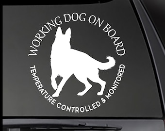 Working Dog on Board-Temperature Controlled and Monitored German Shepherd decal  Car, Truck, Window will stick to most smooth surfaces!