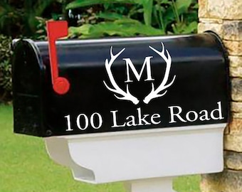 Monogrammed Antler address - Personalized set of 2 matching mailbox decals!  MAI-00038