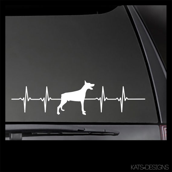 Doberman Heartbeat Decal, Car, Truck, Window, will stick to most clean, smooth surfaces!  HB-12