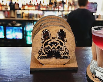 SET/4 DRINK COASTERS - French Bulldog Drink Coasters French bulldog gift Frenchie Bulldog decor Bulldog gift Frenchie Gift