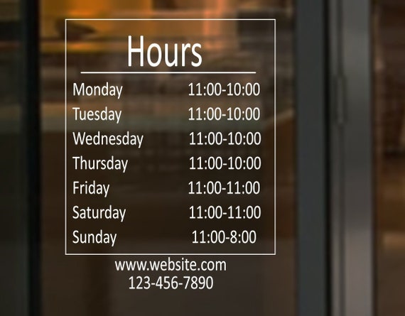 Store Business Hours Sign - Vinyl Decal - Store Sign - Store hours - Business Sign - Vinyl Sign