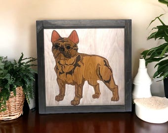 French Bulldog Portrait, French Bulldog gift, original French bulldog,  Pet portraits, frenchie gift, gift for dog lover, wood wall art