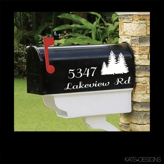 Beautiful Pine Trees, Personalized set of 2 matching mailbox decals!  For the outdoor lover MAI-00054