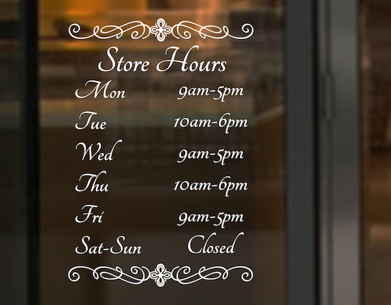 Custom Business Store Hour Decals!  Store Sign 11" x 17.5"   HRS-00001