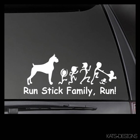 BOXER decal, Run stick family, Run! Car, truck, window sticker.  Outdoor smooth surface sticker 8" DOG-20005-1