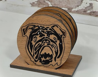 SET/4 DRINK COASTERS - English Bulldog Drink Coasters bulldog gift Bulldog decor Bulldog gift