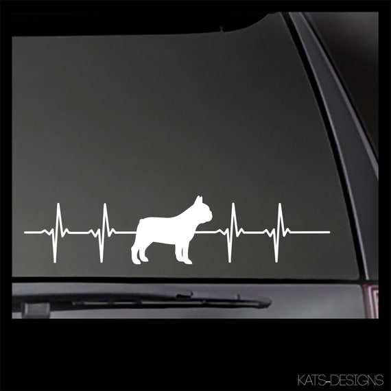 French Bulldog, Frenchie Heartbeat Decal, Car, Truck, Window, will stick to most clean, smooth surfaces!  HB-08