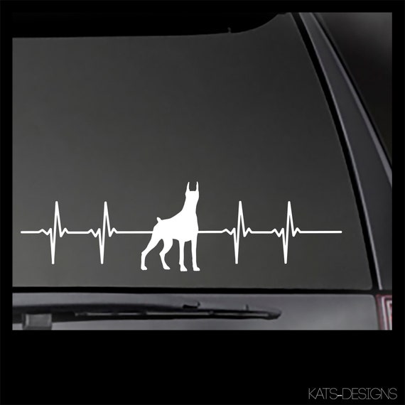 Doberman Heartbeat Decal, Car, Truck, Window, will stick to most clean, smooth surfaces!  HB-11