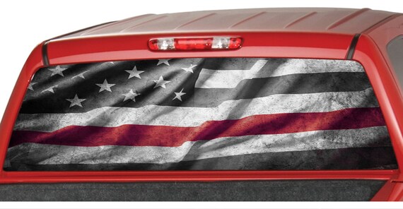 FIREFIGHTER THIN RED LINE AMERICAN FLAG PICK UP TRUCK REAR WINDOW DECAL TINT