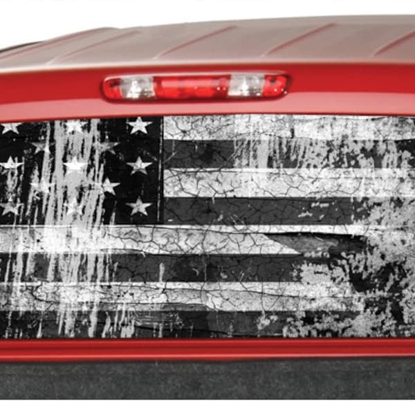 Distressed American Flag B&W Vintage Style Retro Rear Window Graphic Decal Tint Perf Sticker for Truck perforated vinyl