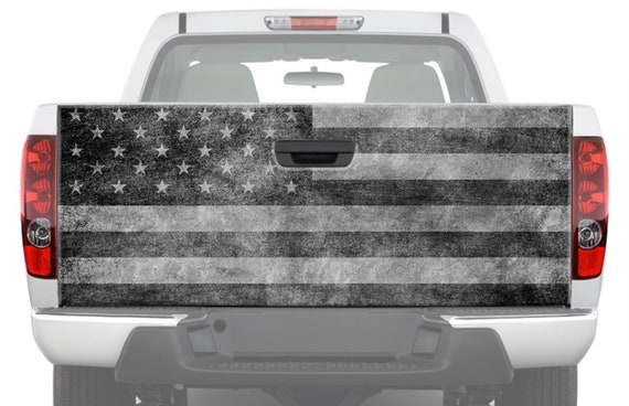 Distressed American Flag B W Patriotic Truck Tailgate Graphics Rear Decal Car Sticker Vinyl Wrap Pickup Retro Style