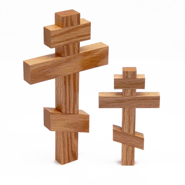 Orthodox 3-Bar Carved Wooden Hand Cross (Oak)