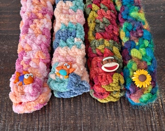 Pet Scarves - NEW FLUFFY Options! Handmade Crocheted Scarves With Decorative Button - Chris & Marmalade aPURRoved!
