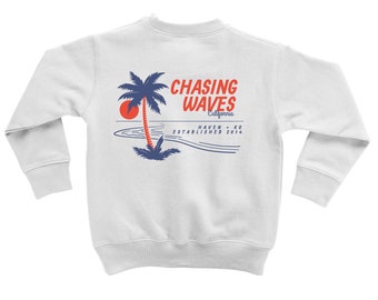 Chasing Waves Crew Neck Sweater - Locals Only Beach sweatshirt, Palm trees, summer forever