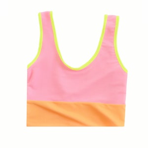 Womens Color block neon long line tankini bikini top swimwear (more colors available)