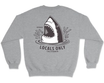 Locals Only Shark Crew Neck Sweater - Locals Only Beach sweatshirt, Palm trees, summer forever