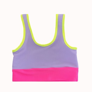 Womens Color block purple and pink long line tankini bikini top swimwear (more colors available)