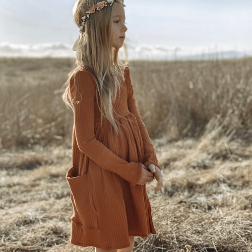 Rust Twirl Dress Baby Girl Toddler Knit Oversized Pocket Etsy