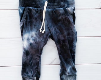 Black and white Tie Dye Pocketed Jogger - jogger baby - toddler leggings - baby leggings - baby joggers - harem pants
