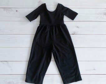 Baby girl toddler kid boho 3/4 black jumper with pockets