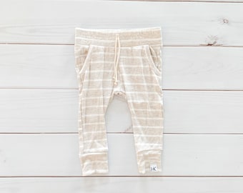 Oatmeal Cream Stripe Pocketed Jogger - jogger baby - toddler leggings - baby leggings - baby joggers - harem pants