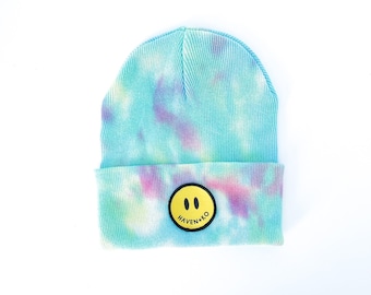 Tie Dye mist smiley beanie | One Size Fits All | Infant Toddler Kids Youth Child Baby Newborn Adult Matching slouchy fold beanie