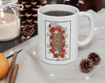 Sun and Moon Bamboo Coffee Cup, Spiritual Holistic Celestial Cup, Astrology Floral Tarot Card Zodiac Boho Galaxy Spiritual