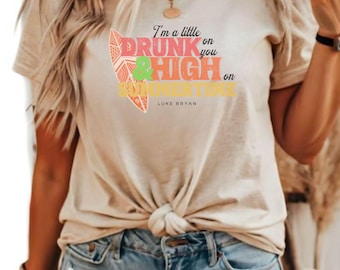 Luke Bryan, I&#39;m a Little Drunk on You and High on Summertime, Country Concert Shirt, Oversized Summer Lake Tee, Band Tee, Western Apparel