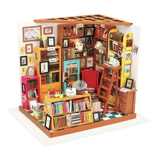 Build Your Own Book Shop. Dollhouse DIY Kit Sam's Bookworm's Study By Rolife. Self-Assembly Kit.