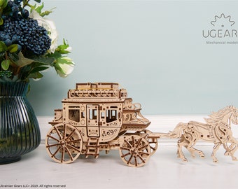 Stagecoach - build your own working model by UGears. Self assembly kit.