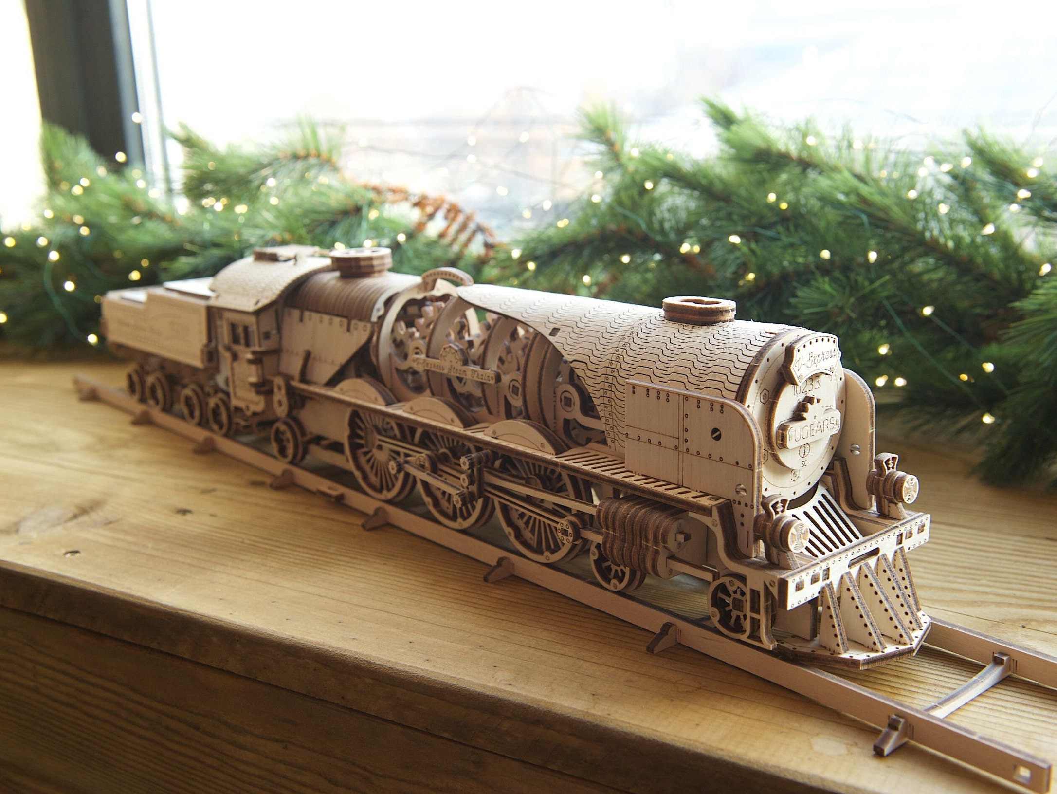 Ugears Mechanical Model  V-Express Steam Train with Tender wooden  construction kit