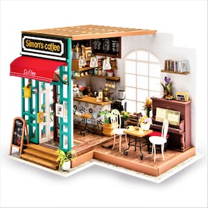 Build your own Coffee Shop. Wooden Dollhouse DIY kit Simon's Coffee by Rolife. Self-Assembly Kit.