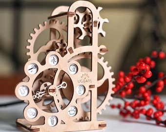 Geneva Drive - build your own working clock model by UGears. Self assembly kit.