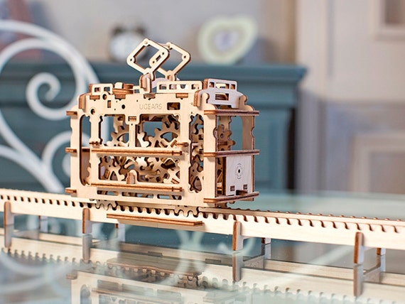 UGears Tram on Rails 154 Pieces Wooden Mechanical Model 
