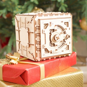 Safe Mechanical Model - build your own working secret lock box model by UGears. Self assembly kit.