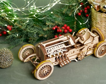 Vintage Grand Prix Car -  build your own moving model by UGears. Self assembly kit.