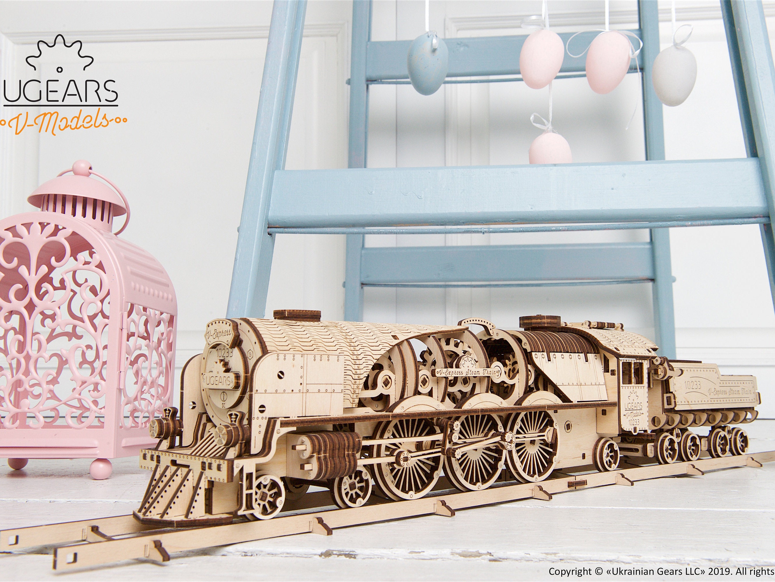 Ugears Mechanical Model  V-Express Steam Train with Tender wooden  construction kit