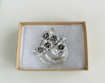 Vintage Coro Brooch, Silver Brooch, Flower. Brooch