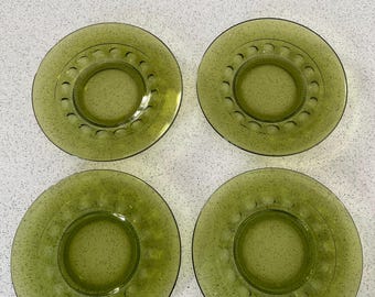 Vintage Indiana Glass Green Kings Crown Salad Plates - Set of 4