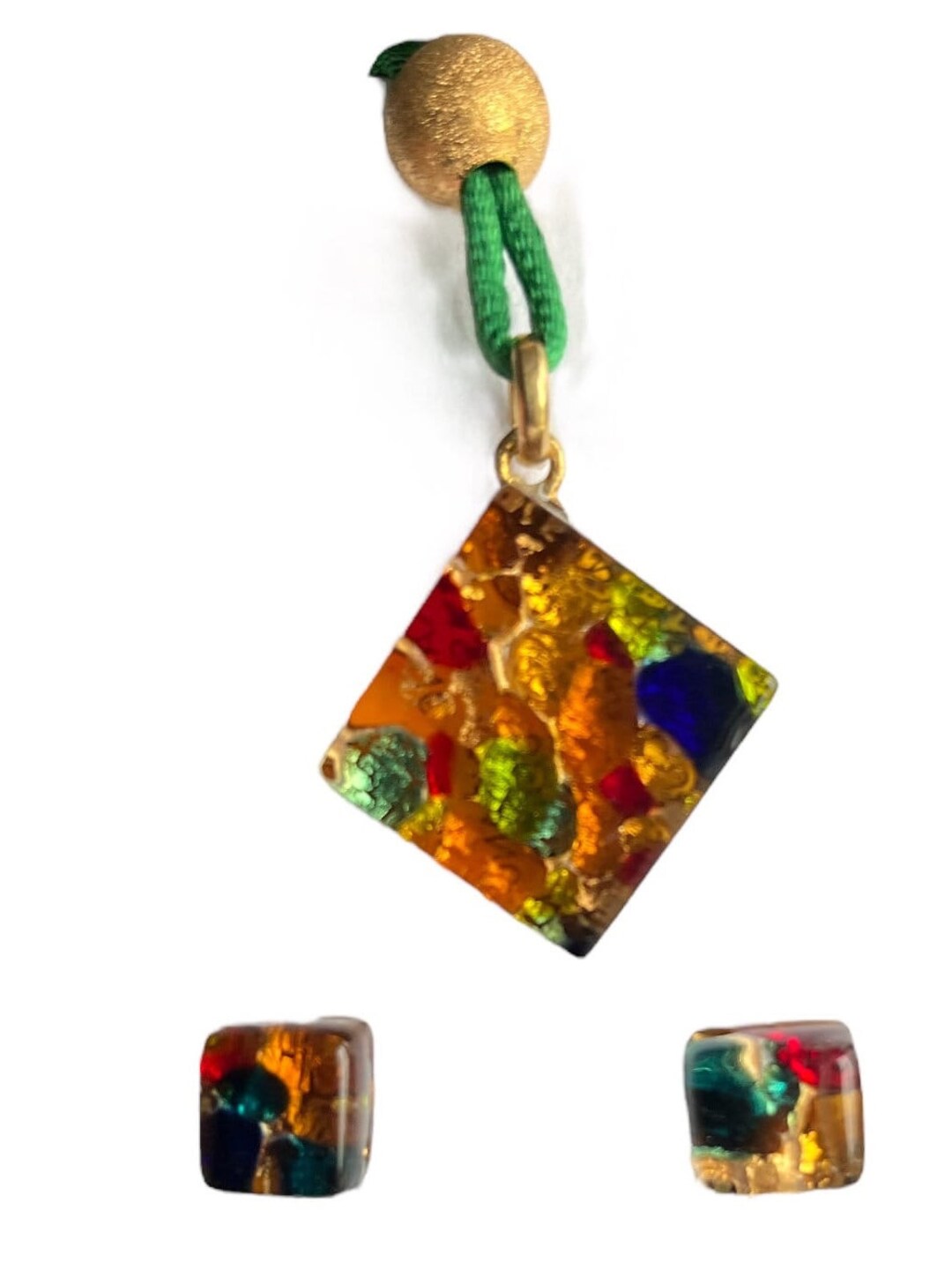 Murano Glass Necklace Set, Vintage Necklace and Pierced Earrings Set