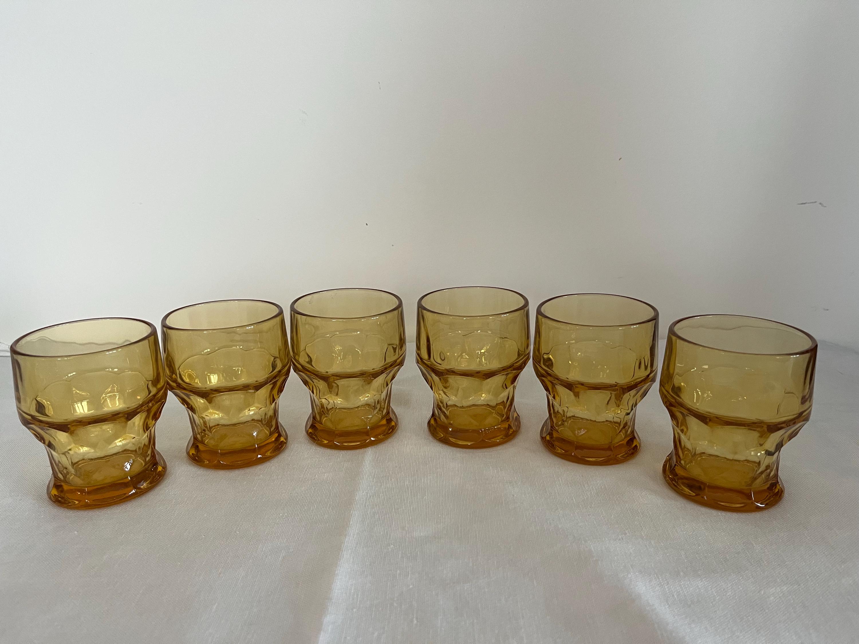 Set of 6 Anchor Hocking Amber Gold Georgian Beverage Glasses, Yellow Glasses, vintage glassware